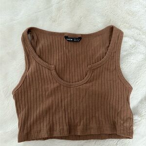 SHEIN Tan/Brown Ribbed Crop Top